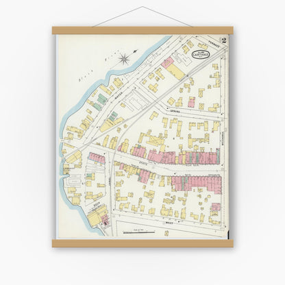 Old map wall art mockup — magnetic wood frame on white wall — Sanborn Fire Insurance Map from Carthage, Jefferson County, New York (1895) - Complete Map Set