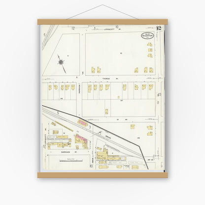 Old map wall art mockup — magnetic wood frame on white wall — Sanborn Fire Insurance Map from Riverton, Burlington County, New Jersey (1911), Sheet #0012