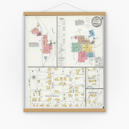 Old map wall art mockup — magnetic wood frame on white wall — Sanborn Fire Insurance Map from Barnesville, Belmont County, Ohio (1899) - Complete Map Set