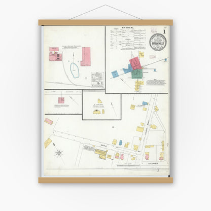 Old map wall art mockup — magnetic wood frame on white wall — Sanborn Fire Insurance Map from Brookville, Montgomery County, Ohio (1905), Sheet #0001