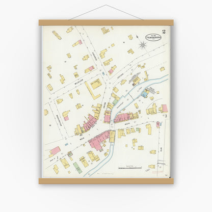 Old map wall art mockup — magnetic wood frame on white wall — Sanborn Fire Insurance Map from Trumansburg, Tompkins County, New York (1898), Sheet #0002
