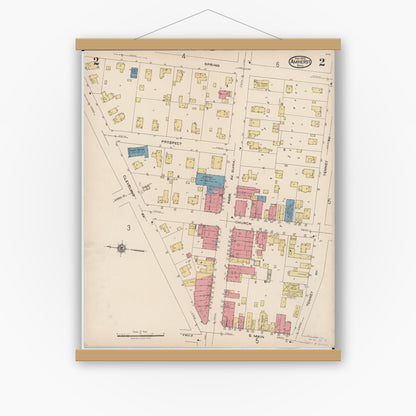 Old map wall art mockup — magnetic wood frame on white wall — Sanborn Fire Insurance Map from Amherst, Lorain County, Ohio (1922), Sheet #0002