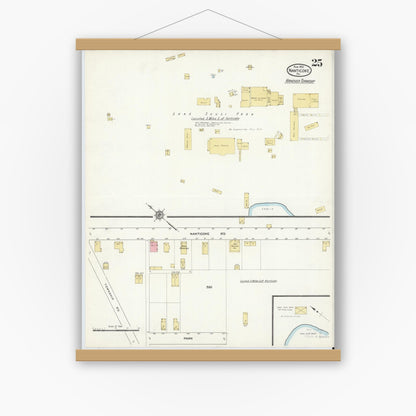 Old map wall art mockup — magnetic wood frame on white wall — Sanborn Fire Insurance Map from Nanticoke, Luzerne County, Pennsylvania (1912), Sheet #0025