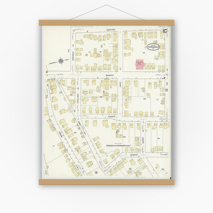 Old map wall art mockup — magnetic wood frame on white wall — Sanborn Fire Insurance Map from Carbondale, Lackawanna County, Pennsylvania (1912), Sheet #0017
