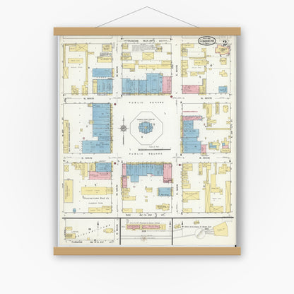 Old map wall art mockup — magnetic wood frame on white wall — Sanborn Fire Insurance Map from Comanche, Comanche County, Texas (1915), Sheet #0002