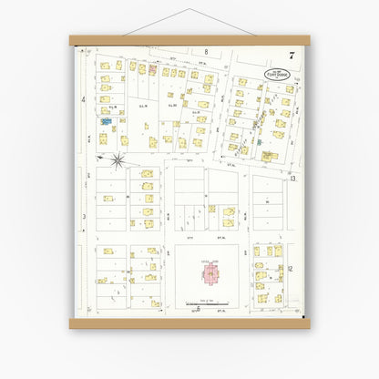 Old map wall art mockup — magnetic wood frame on white wall — Sanborn Fire Insurance Map from Fort Dodge, Webster County, Iowa (1907), Sheet #0007