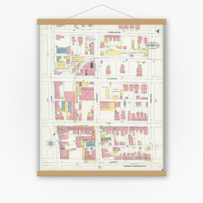 Old map wall art mockup — magnetic wood frame on white wall — Sanborn Fire Insurance Map from West Chester, Chester County, Pennsylvania (1902), Sheet #0004