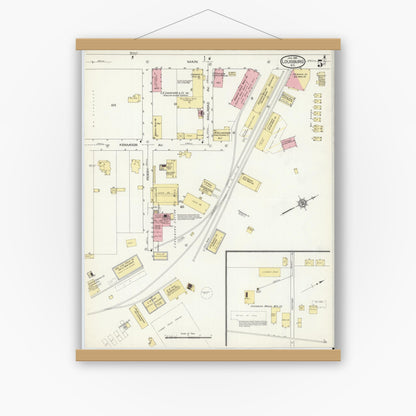 Old map wall art mockup — magnetic wood frame on white wall — Sanborn Fire Insurance Map from Louisburg, Franklin County, North Carolina (1914), Sheet #0005