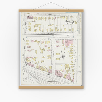 Old map wall art mockup — magnetic wood frame on white wall — Sanborn Fire Insurance Map from Hornell, Steuben County, New York (1888) - Complete Map Set