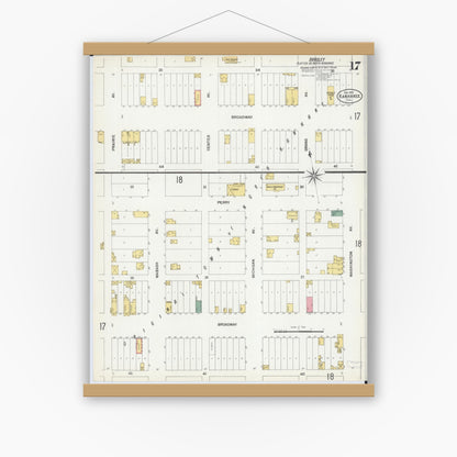 Old map wall art mockup — magnetic wood frame on white wall — Sanborn Fire Insurance Map from Kankakee, Kankakee County, Illinois (1901), Sheet #0017