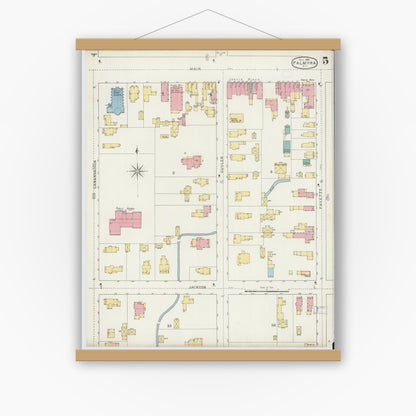 Old map wall art mockup — magnetic wood frame on white wall — Sanborn Fire Insurance Map from Palmyra, Wayne County, New York (1894), Sheet #0005