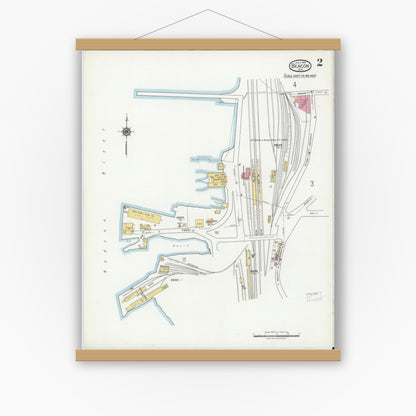 Old map wall art mockup — magnetic wood frame on white wall — Sanborn Fire Insurance Map from Beacon, Dutchess County, New York (1919) - Complete Map Set