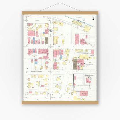 Old map wall art mockup — magnetic wood frame on white wall — Sanborn Fire Insurance Map from Kewaunee, Kewaunee County, Wisconsin (1933), Sheet #0002