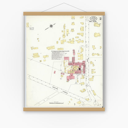 Old map wall art mockup — magnetic wood frame on white wall — Sanborn Fire Insurance Map from Upton, Worcester County, Massachusetts (1910), Sheet #0002