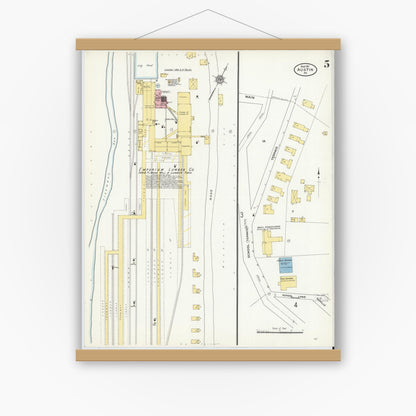 Old map wall art mockup — magnetic wood frame on white wall — Sanborn Fire Insurance Map from Austin, Potter County, Pennsylvania (1911), Sheet #0005