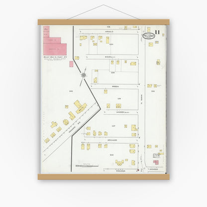 Old map wall art mockup — magnetic wood frame on white wall — Sanborn Fire Insurance Map from Palmer, Hampden County, Massachusetts (1918), Sheet #0011