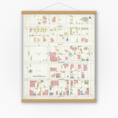 Old map wall art mockup — magnetic wood frame on white wall — Sanborn Fire Insurance Map from Laredo, Webb County, Texas (1905), Sheet #0006