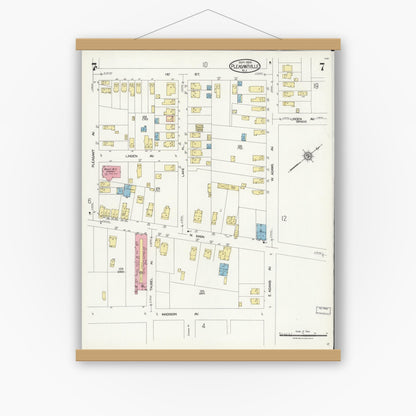 Old map wall art mockup — magnetic wood frame on white wall — Sanborn Fire Insurance Map from Pleasantville, Atlantic County, New Jersey (1924), Sheet #0007