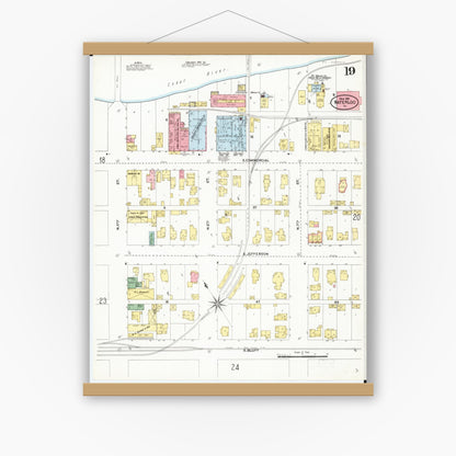 Old map wall art mockup — magnetic wood frame on white wall — Sanborn Fire Insurance Map from Waterloo, Black Hawk County, Iowa (1906), Sheet #0019