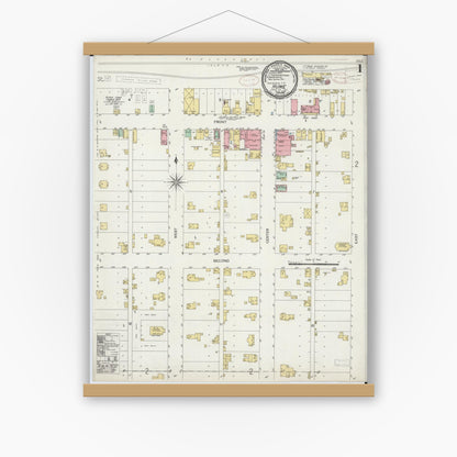 Old map wall art mockup — magnetic wood frame on white wall — Sanborn Fire Insurance Map from Hume, Edgar County, Illinois (1899) - Complete Map Set