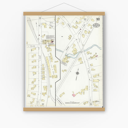 Old map wall art mockup — magnetic wood frame on white wall — Sanborn Fire Insurance Map from Gardner, Worcester County, Massachusetts (1914), Sheet #0032