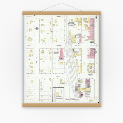 Old map wall art mockup — magnetic wood frame on white wall — Sanborn Fire Insurance Map from Sheldon, Iroquois County, Illinois (1910), Sheet #0002