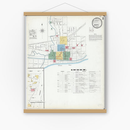 Old map wall art mockup — magnetic wood frame on white wall — Sanborn Fire Insurance Map from Morris, Grundy County, Illinois (1900) - Complete Map Set