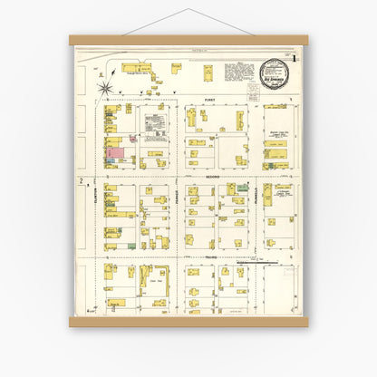 Old map wall art mockup — magnetic wood frame on white wall — Sanborn Fire Insurance Map from Big Spring, Howard County, Texas (1900), Sheet #0001