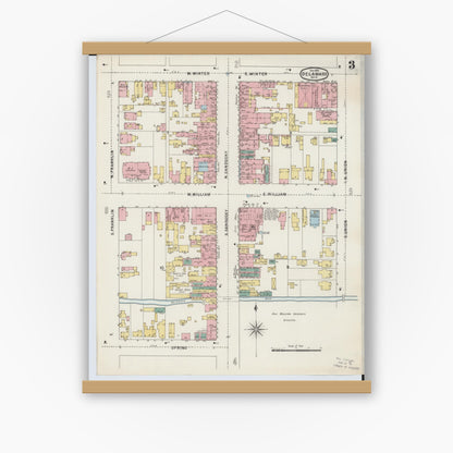 Old map wall art mockup — magnetic wood frame on white wall — Sanborn Fire Insurance Map from Delaware, Delaware County, Ohio (1895), Sheet #0003