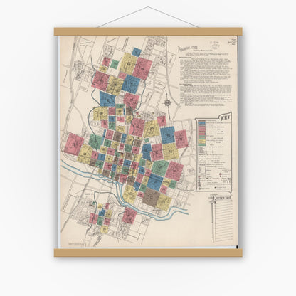 Old map wall art mockup — magnetic wood frame on white wall — Sanborn Fire Insurance Map from Austin, Travis County, Texas (1922), Sheet #0001