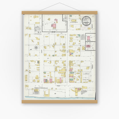 Old map wall art mockup — magnetic wood frame on white wall — Sanborn Fire Insurance Map from Hennepin, Putnam County, Illinois (1899), Sheet #0001