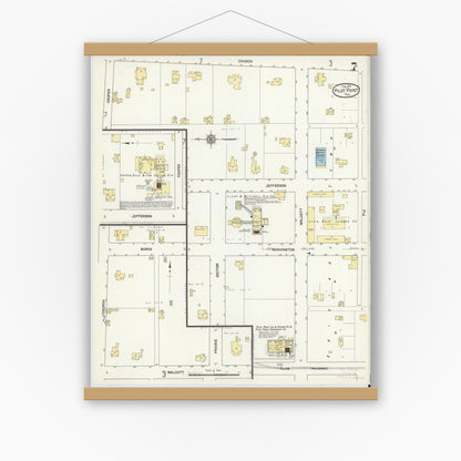 Old map wall art mockup — magnetic wood frame on white wall — Sanborn Fire Insurance Map from Pilot Point, Denton County, Texas (1912), Sheet #0007