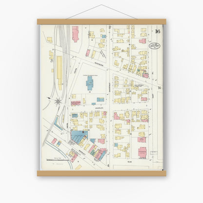 Old map wall art mockup — magnetic wood frame on white wall — Sanborn Fire Insurance Map from Lockport, Niagara County, New York (1903), Sheet #0016