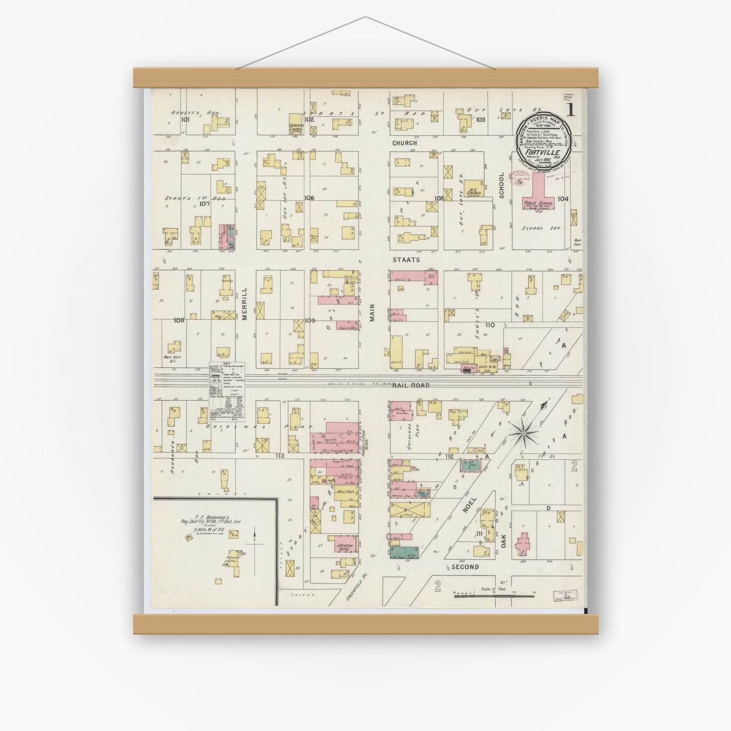 Old map wall art mockup — magnetic wood frame on white wall — Sanborn Fire Insurance Map from Fortville, Hancock County, Indiana (1895) - Complete Map Set