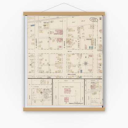 Old map wall art mockup — magnetic wood frame on white wall — Sanborn Fire Insurance Map from Ada, Hardin County, Ohio (1885), Sheet #0002