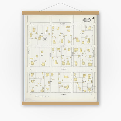 Old map wall art mockup — magnetic wood frame on white wall — Sanborn Fire Insurance Map from Bonham, Fannin County, Texas (1892), Sheet #0004