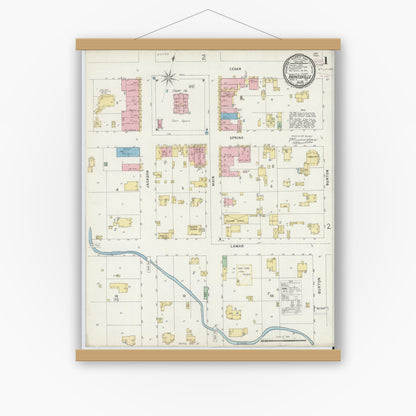Old map wall art mockup — magnetic wood frame on white wall — Sanborn Fire Insurance Map from Huntsville, Walker County, Texas (1896) - Complete Map Set