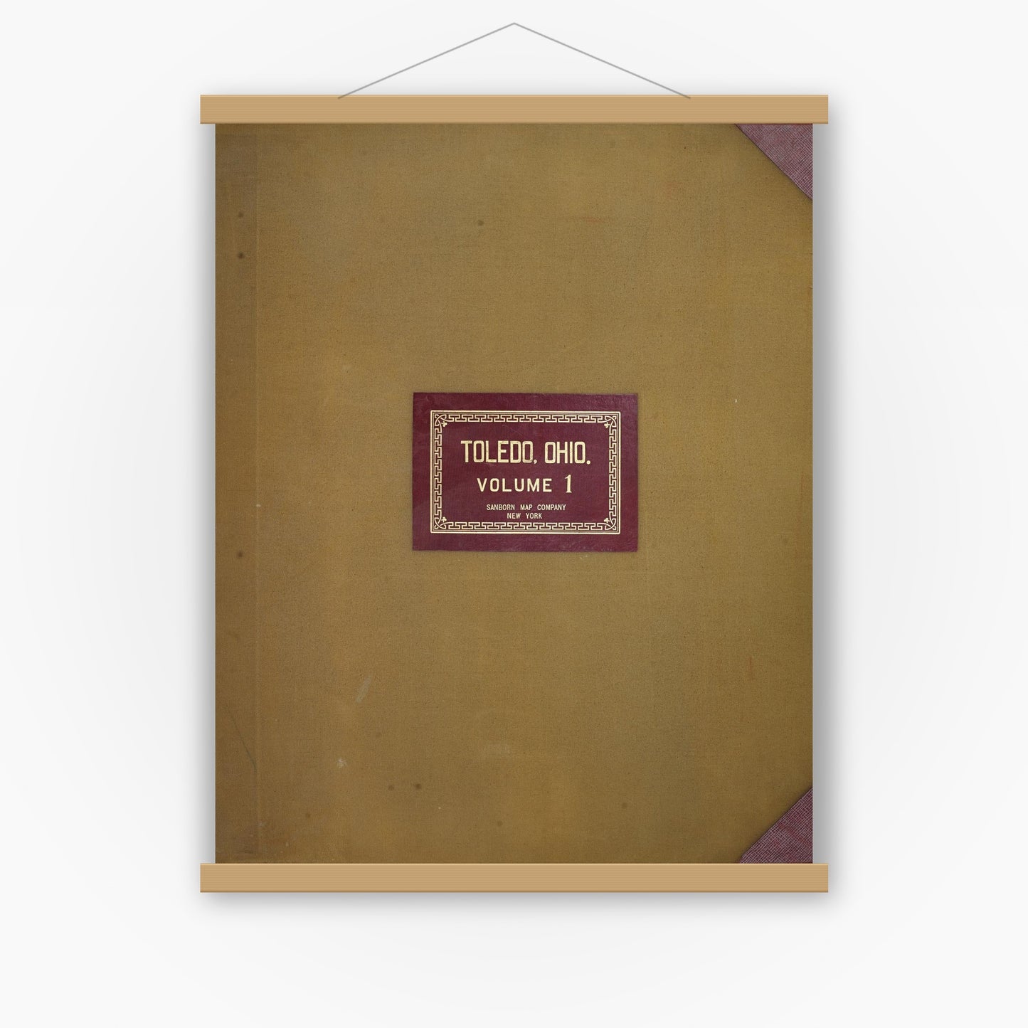 Old map wall art mockup — magnetic wood frame on white wall — Sanborn Fire Insurance Map from Toledo, Lucas County, Ohio (1951), Sheet #0001