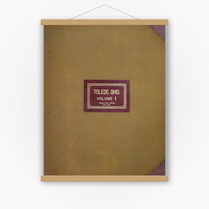 Old map wall art mockup — magnetic wood frame on white wall — Sanborn Fire Insurance Map from Toledo, Lucas County, Ohio (1951), Sheet #0001