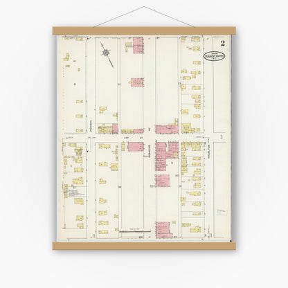 Old map wall art mockup — magnetic wood frame on white wall — Sanborn Fire Insurance Map from Roanoke Rapids, Halifax County, North Carolina (1915), Sheet #0002