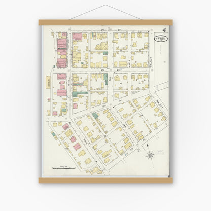 Old map wall art mockup — magnetic wood frame on white wall — Sanborn Fire Insurance Map from Irwin, Westmoreland County, Pennsylvania (1894), Sheet #0004