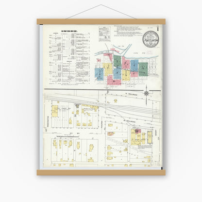 Old map wall art mockup — magnetic wood frame on white wall — Sanborn Fire Insurance Map from Port Clinton, Ottawa County, Ohio (1910), Sheet #0001