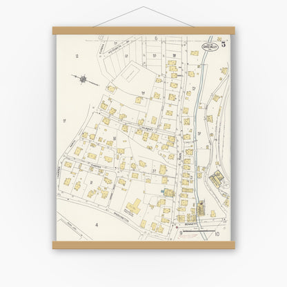 Old map wall art mockup — magnetic wood frame on white wall — Sanborn Fire Insurance Map from Grass Valley, Nevada County, California (1912), Sheet #0005