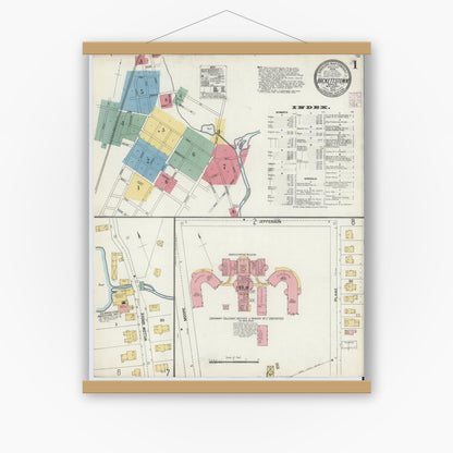 Old map wall art mockup — magnetic wood frame on white wall — Sanborn Fire Insurance Map from Hackettstown, Warren County, New Jersey (1902), Sheet #0001