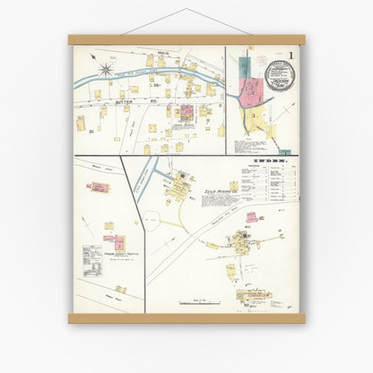 Old map wall art mockup — magnetic wood frame on white wall — Sanborn Fire Insurance Map from Jackson, Amador County, California (1895) - Complete Map Set