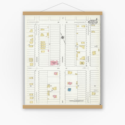 Old map wall art mockup — magnetic wood frame on white wall — Sanborn Fire Insurance Map from Roanoke Rapids, Halifax County, North Carolina (1919), Sheet #0004