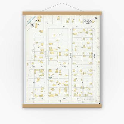 Old map wall art mockup — magnetic wood frame on white wall — Sanborn Fire Insurance Map from Alpena, Alpena County, Michigan (1901), Sheet #0015