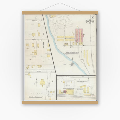 Old map wall art mockup — magnetic wood frame on white wall — Sanborn Fire Insurance Map from Whitman, Plymouth County, Massachusetts (1896), Sheet #0010