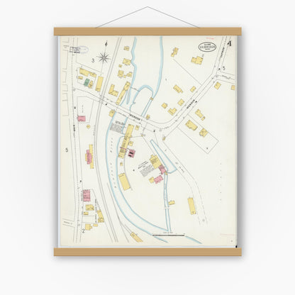 Old map wall art mockup — magnetic wood frame on white wall — Sanborn Fire Insurance Map from Uxbridge, Worcester County, Massachusetts (1898), Sheet #0004