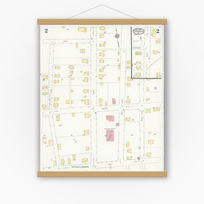 Old map wall art mockup — magnetic wood frame on white wall — Sanborn Fire Insurance Map from Tionesta, Forest County, Pennsylvania (1930), Sheet #0002